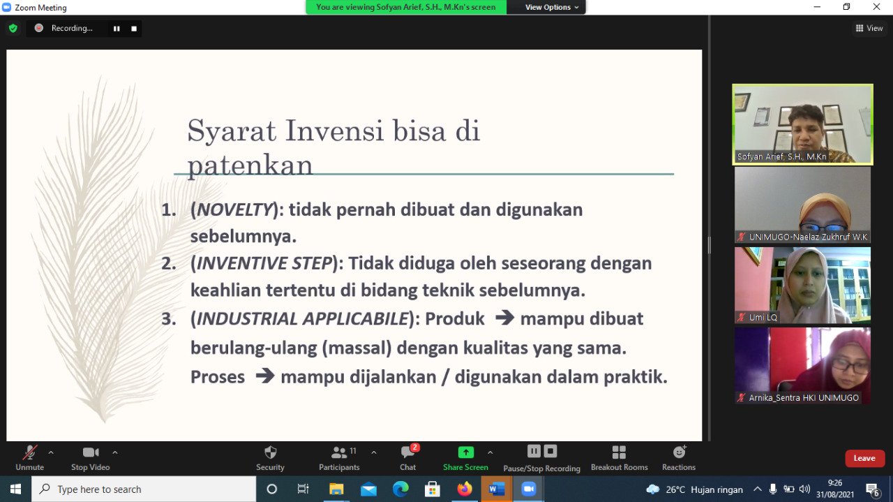 Pelatihan Drafting Paten dengan Sentra HKI UMM.